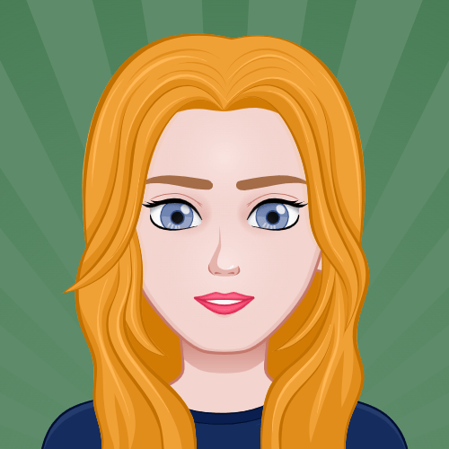 Illustrated avatar of Jasmine. Jasmine has long ginger hair and blue eyes. She is wearing a dark blue top and is standing against a green background.